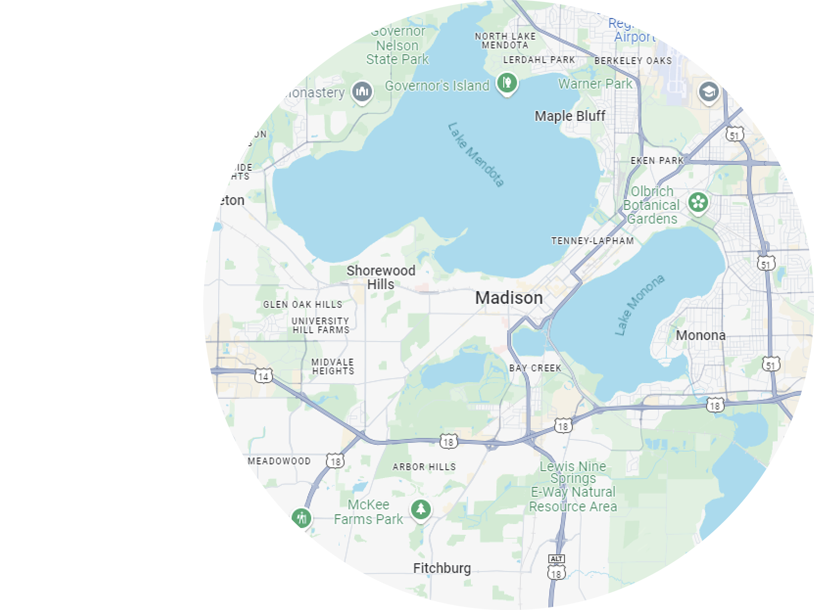 A map showcasing the Madison area
