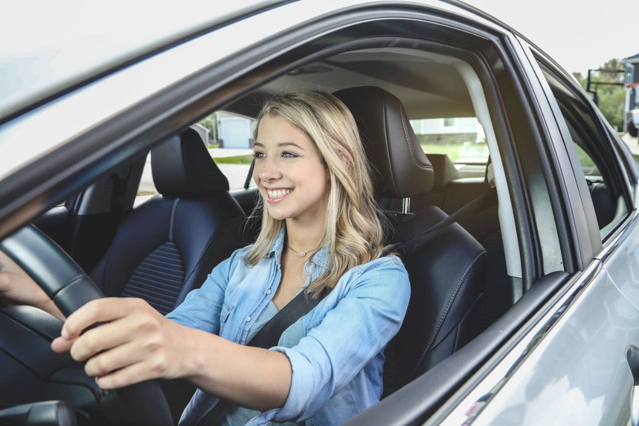 Woman driving car
